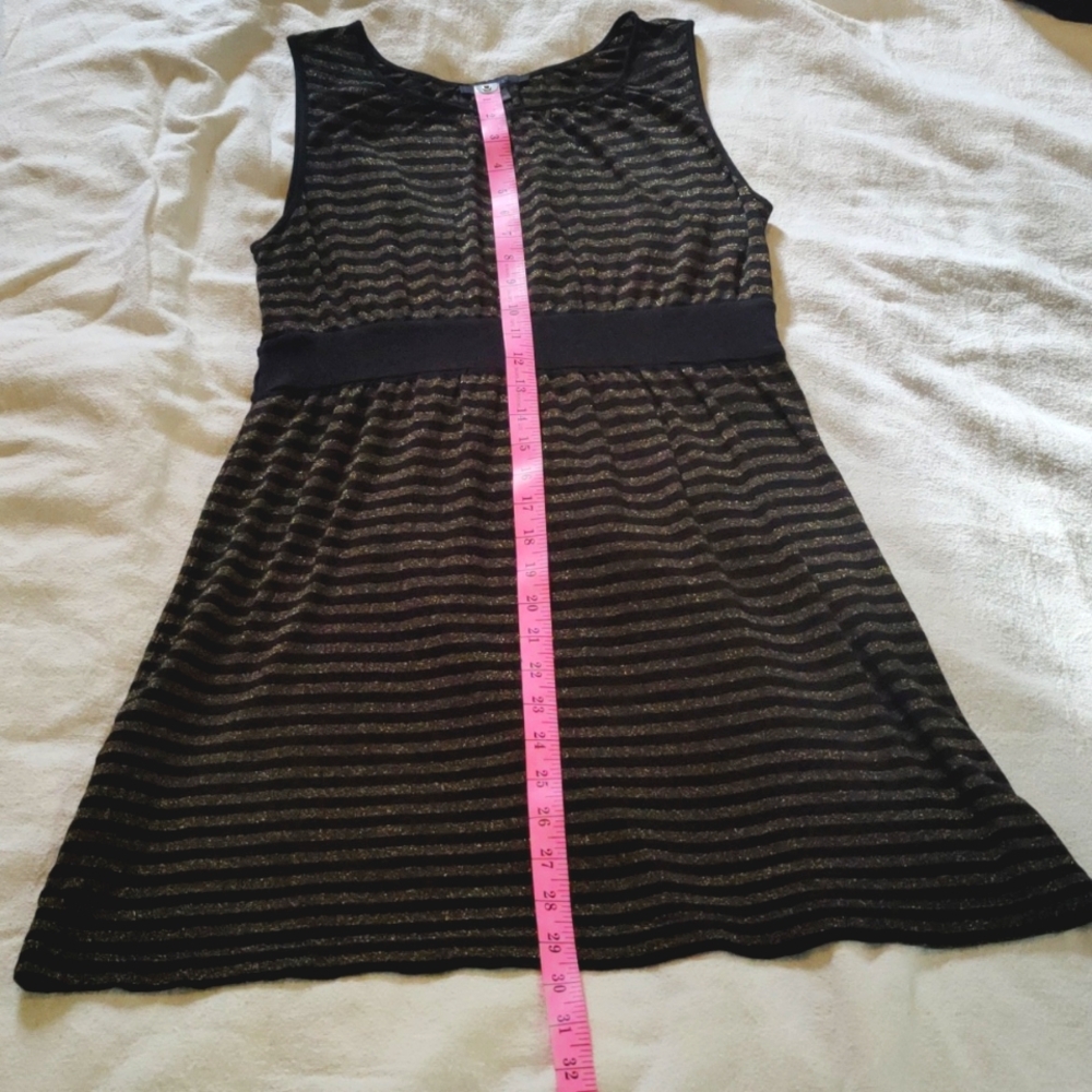 Y2K Express Black and Gold Striped Party Dress Corporate Goth NYE Whimsygoth - Picture 10 of 10